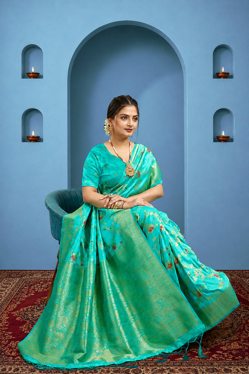 Mint Pure Banarasi Khadi Silk Saree