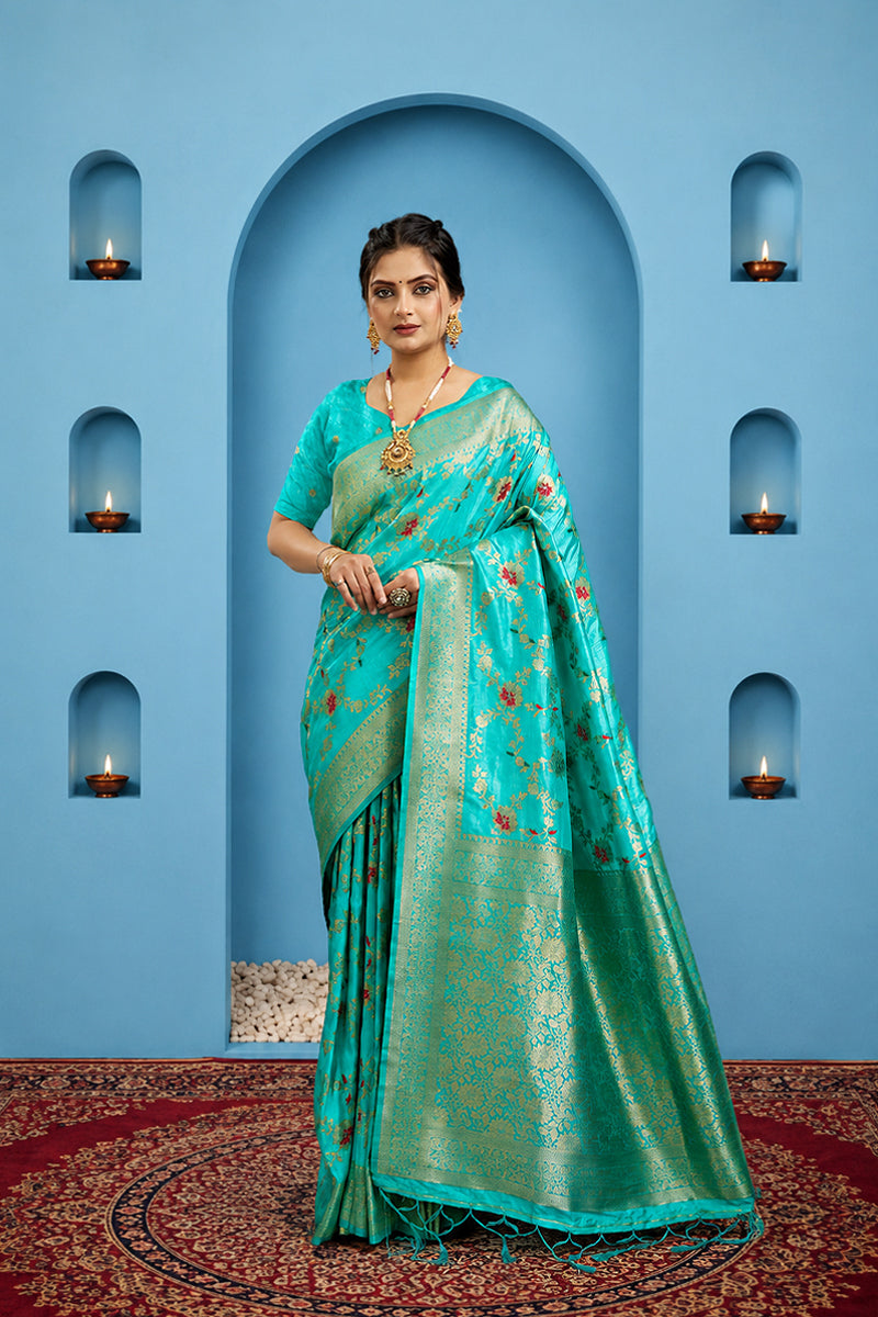 Mint Pure Banarasi Khadi Silk Saree
