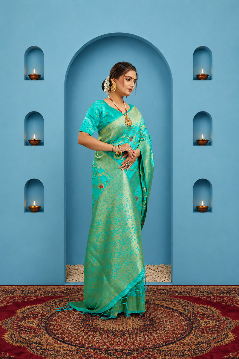 Mint Pure Banarasi Khadi Silk Saree