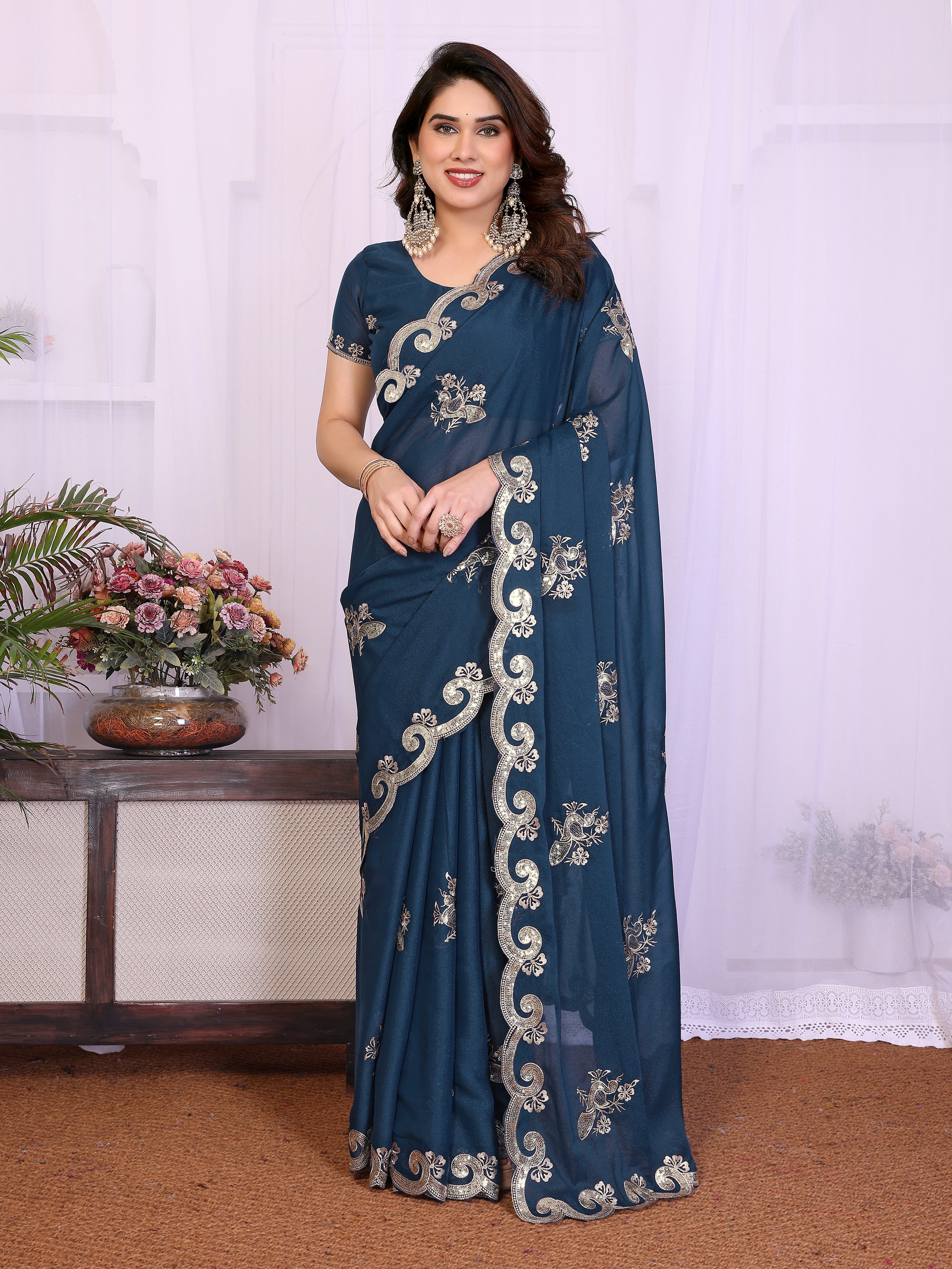Morpich Star Georgette Embroidered Saree
