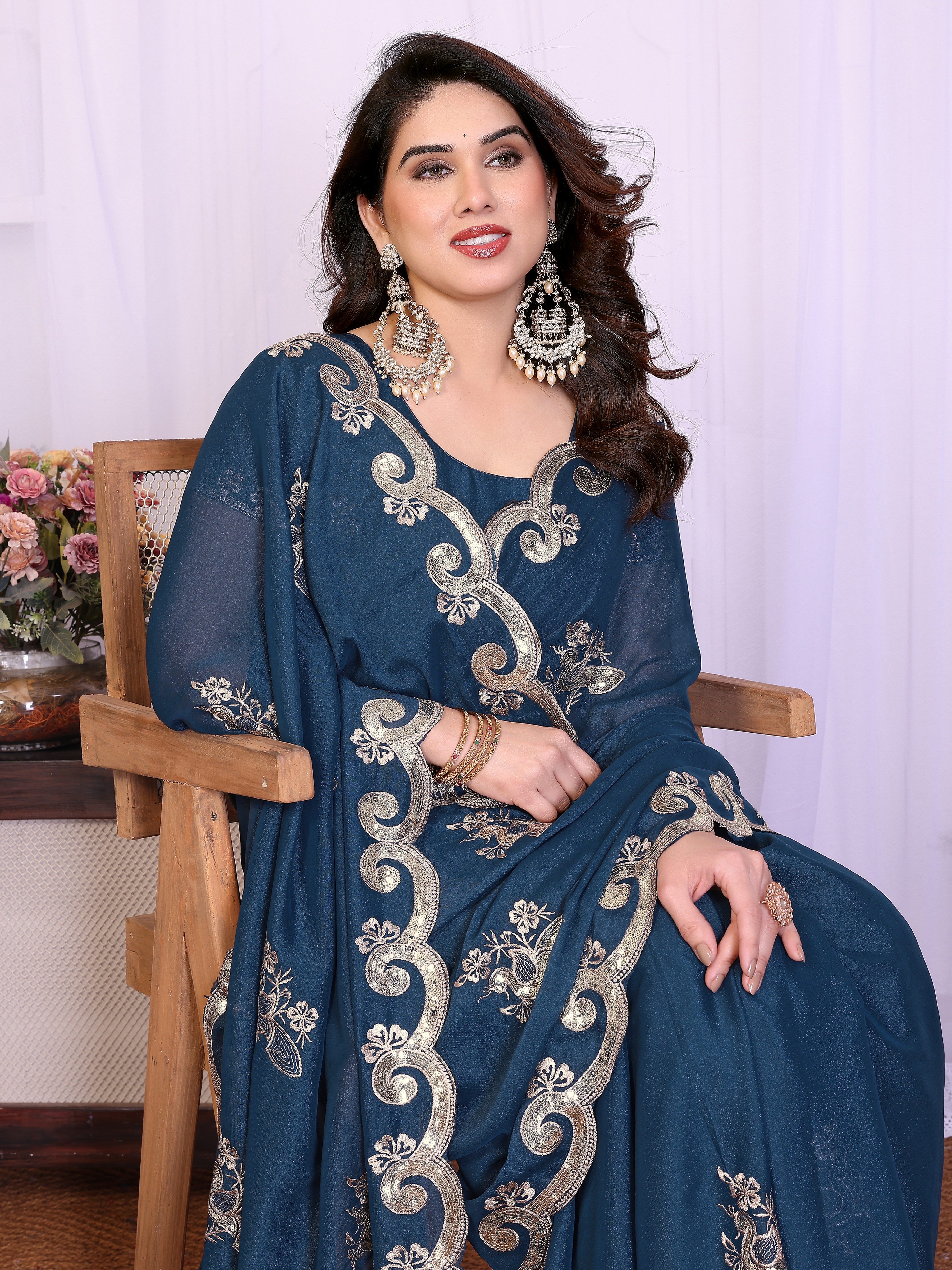 Morpich Star Georgette Embroidered Saree