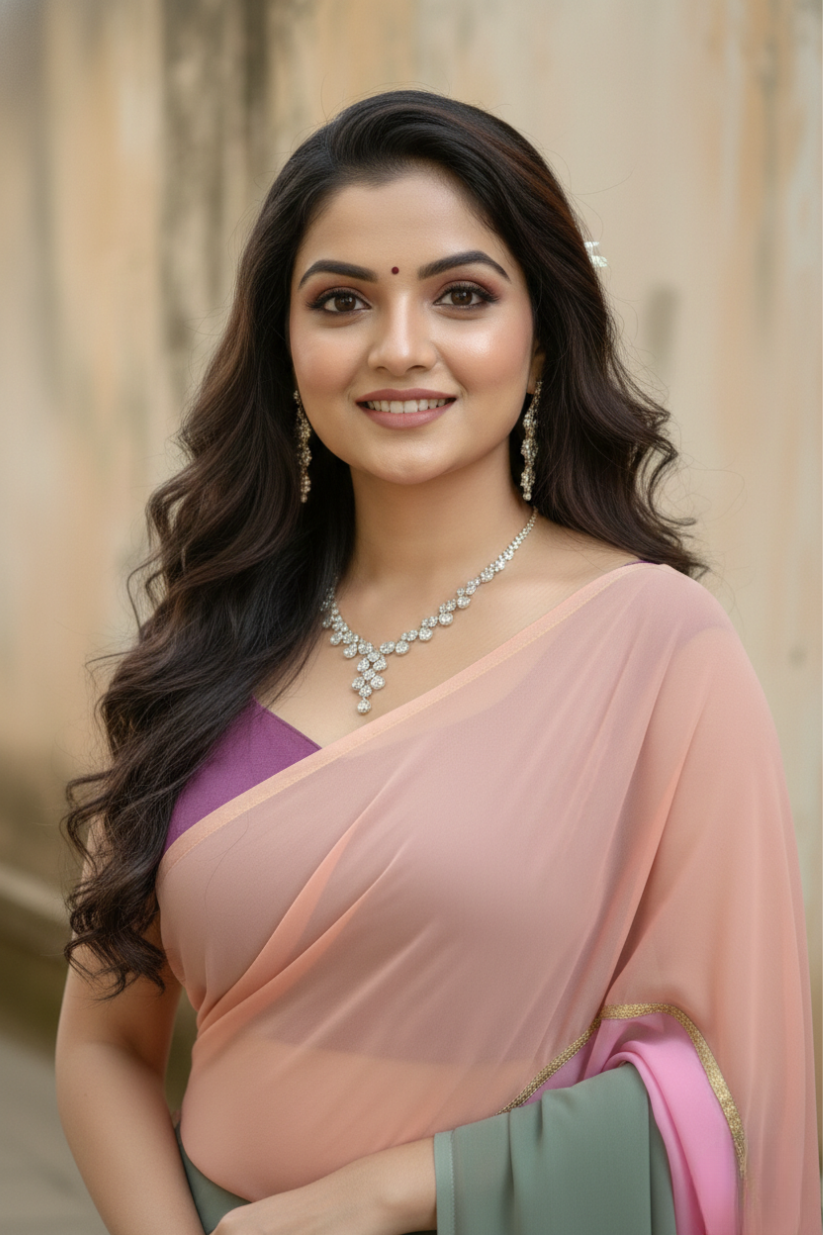 Multi-Toned Plain Georgette Saree