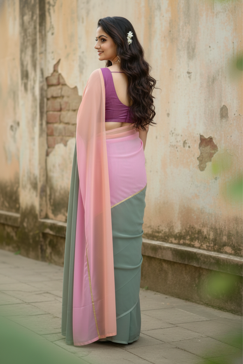 Multi-Toned Plain Georgette Saree