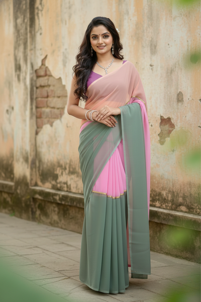 Multi-Toned Plain Georgette Saree