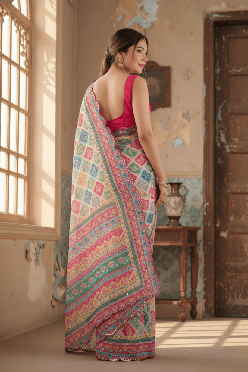 Multi Color Printed Georgette Saree