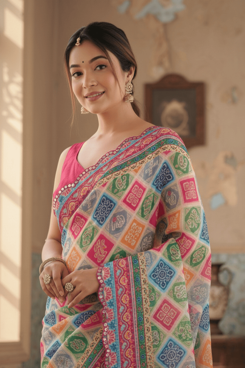 Multi Color Printed Georgette Saree