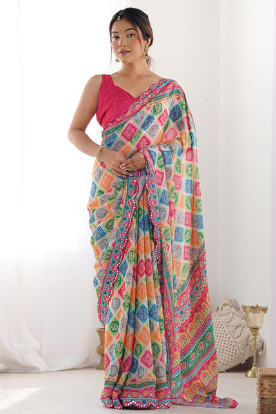 Multi Color Printed Georgette Saree