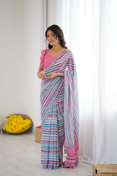 Multi Color Printed Mirror Work Georgette Saree