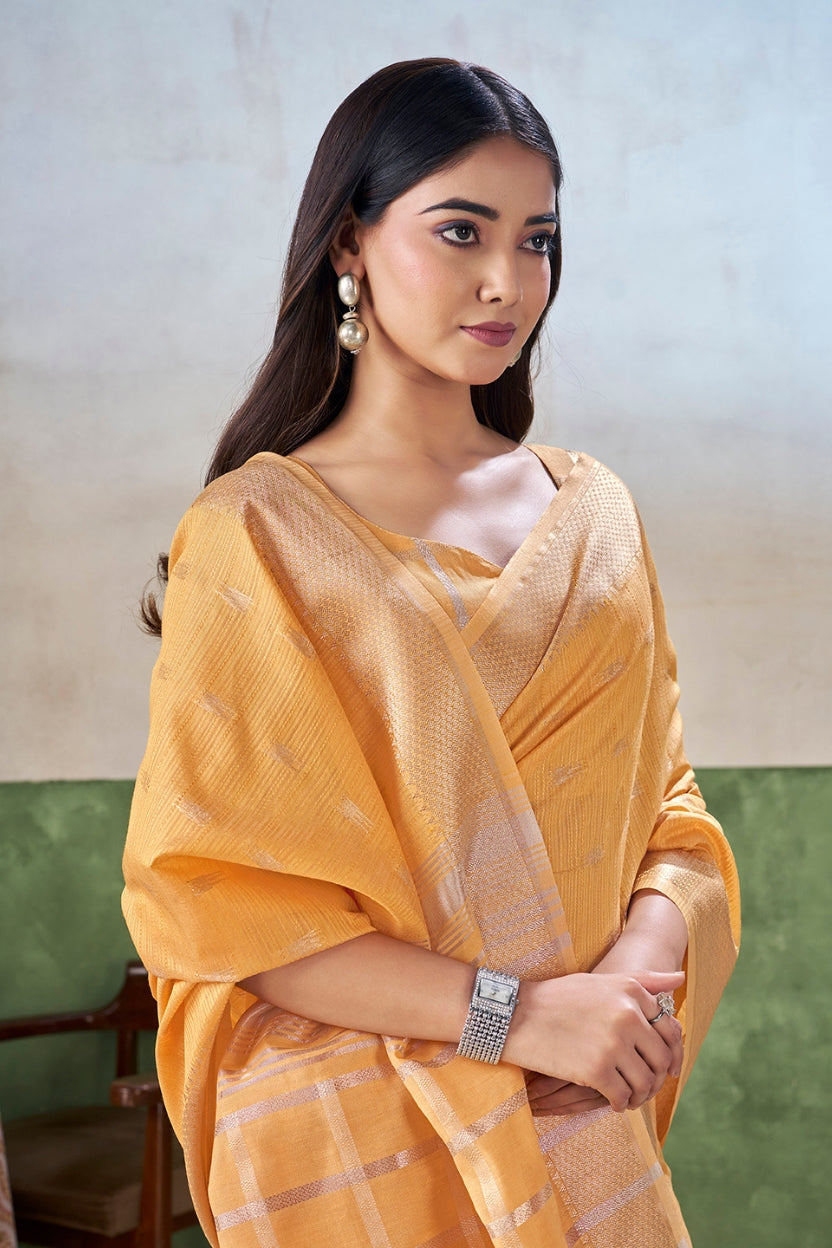Mustard Yellow Linen Cotton Saree