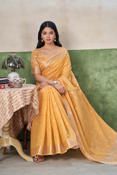 Mustard Yellow Linen Cotton Saree