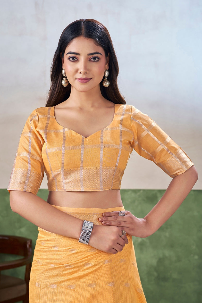 Mustard Yellow Linen Cotton Saree