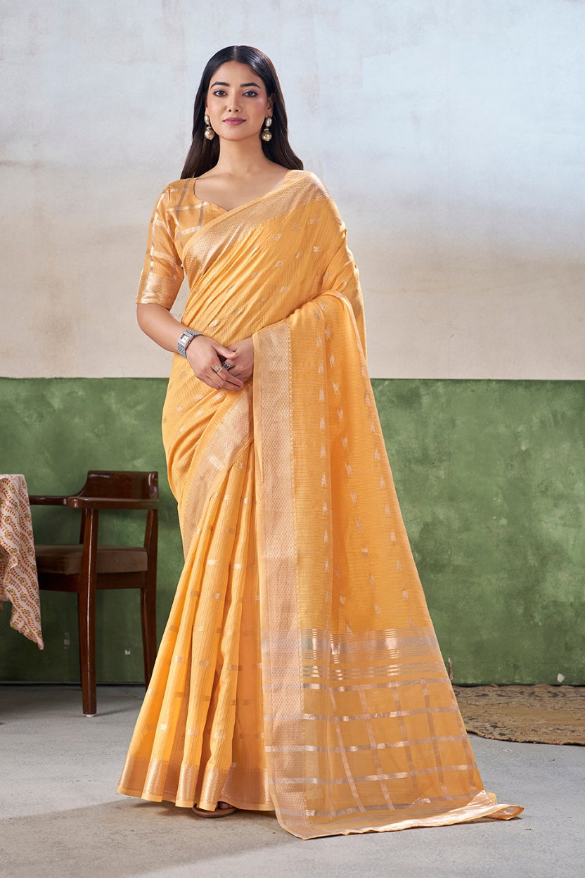 Mustard Yellow Linen Cotton Saree