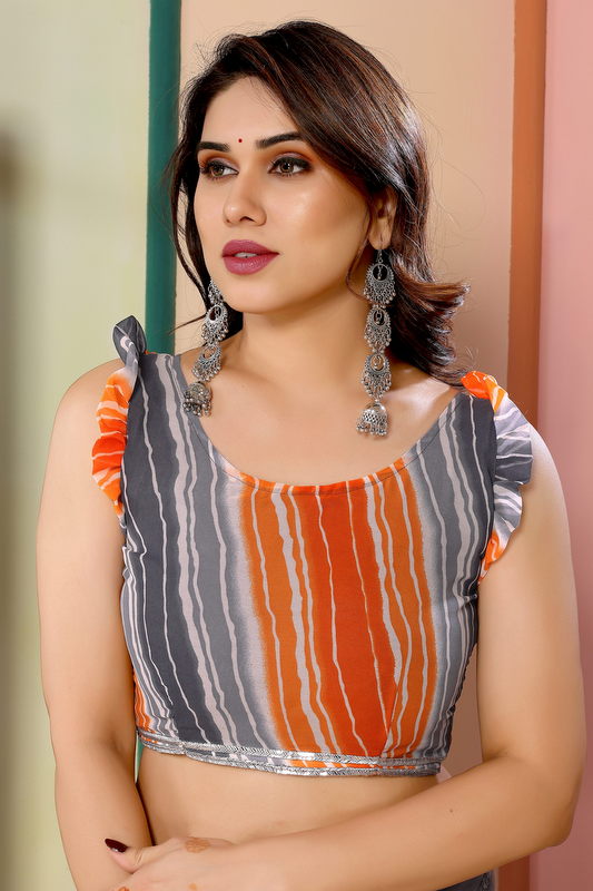 Grey Ruffled Net Fancy Saree