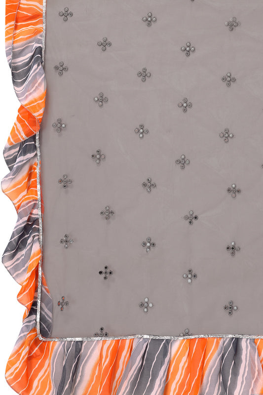 Grey Ruffled Net Fancy Saree