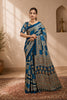 Navy Ajrakh Semi Gaji Silk Saree