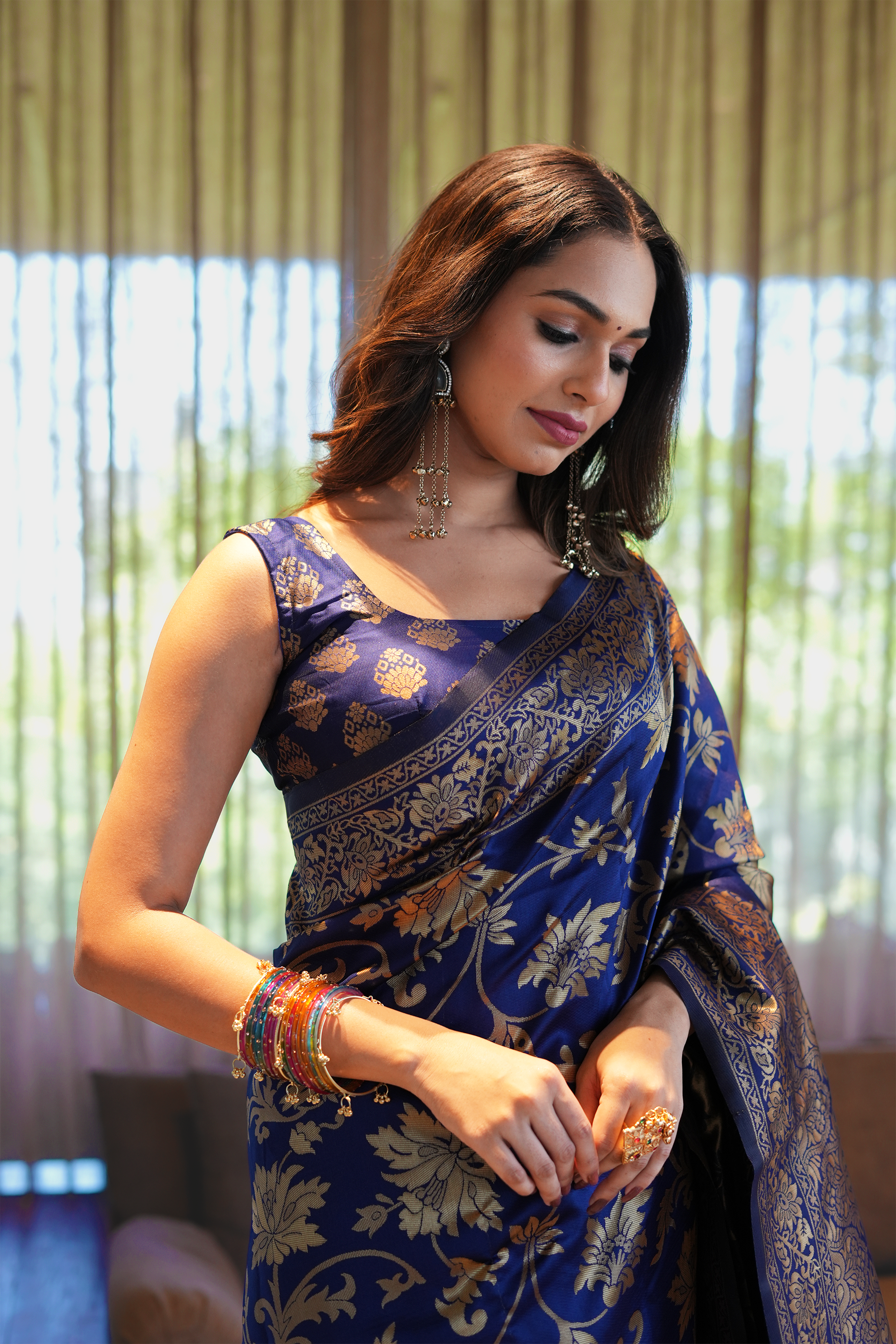 Navy Blue Banarasi Silk Saree