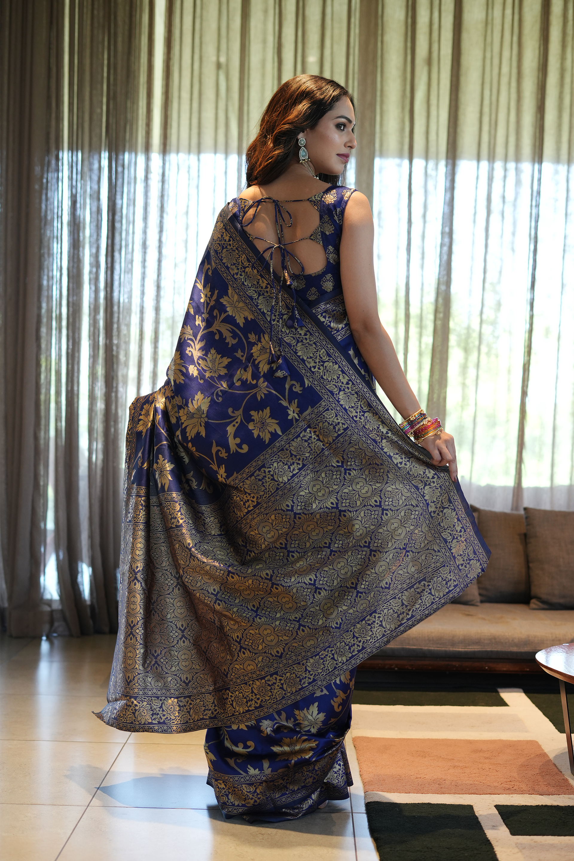 Navy Blue Banarasi Silk Saree