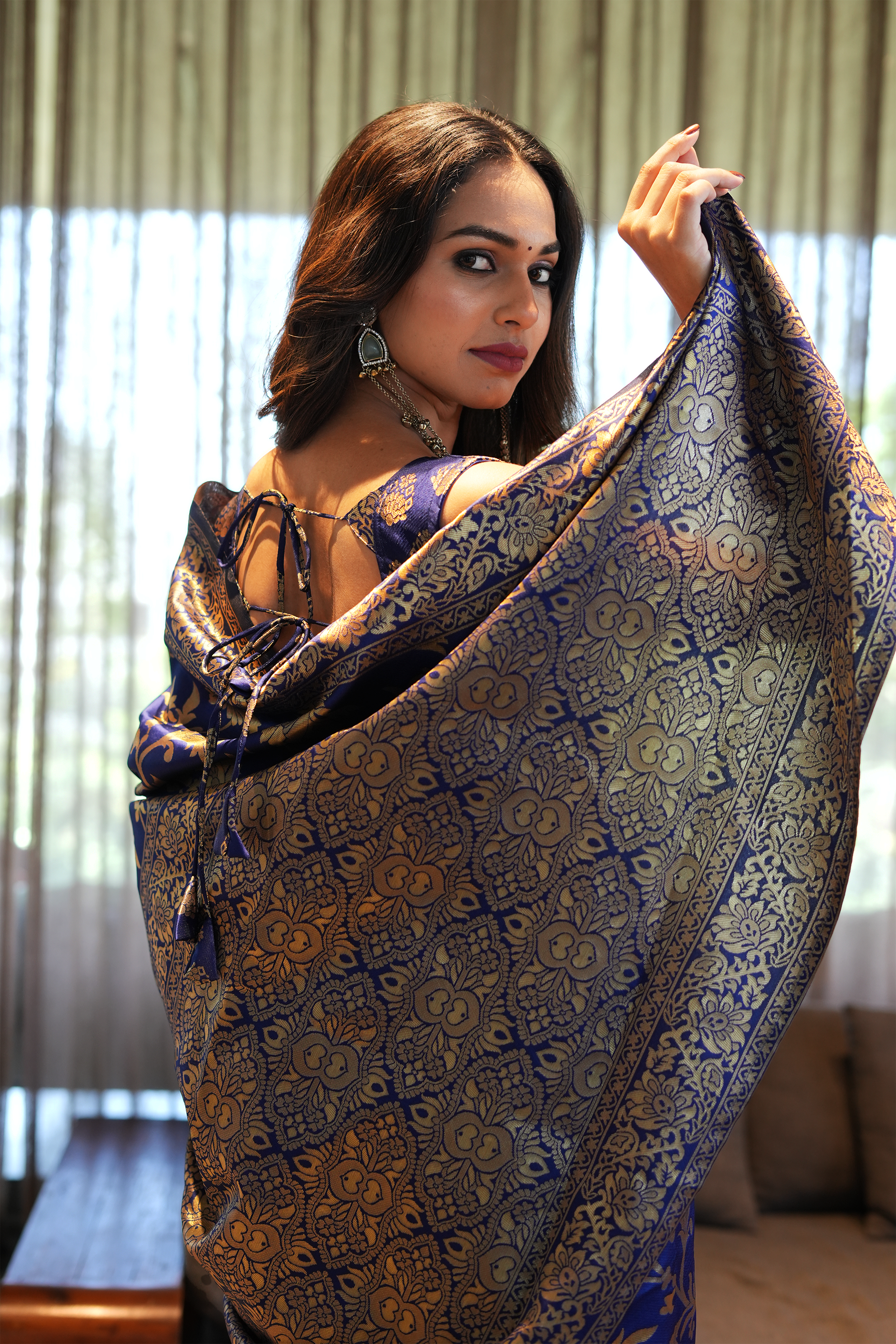 Navy Blue Banarasi Silk Saree