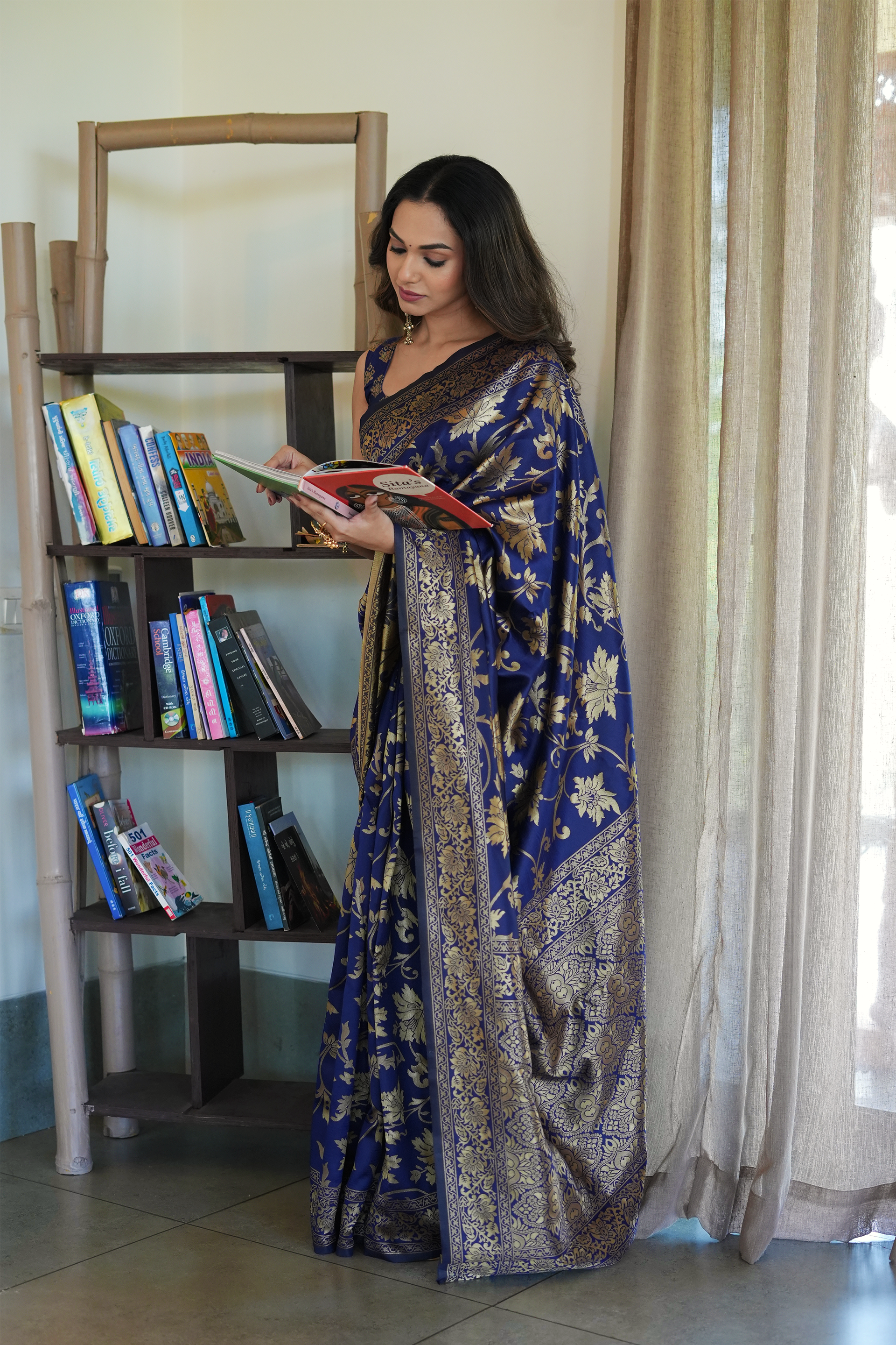 Navy Blue Banarasi Silk Saree