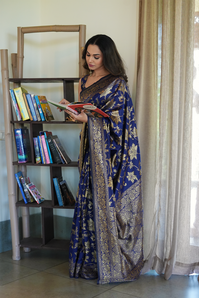 Navy Blue Banarasi Silk Saree