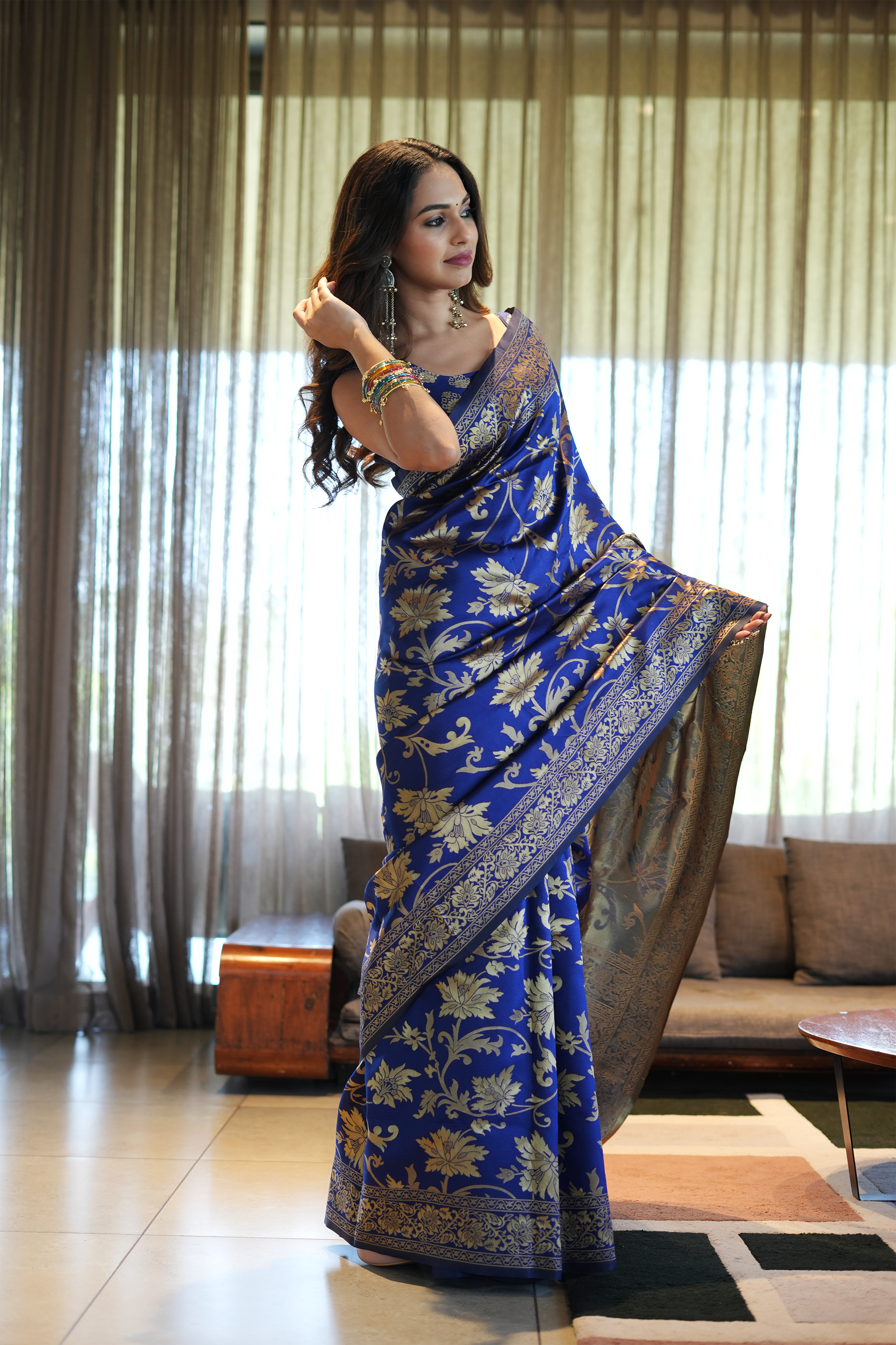 Navy Blue Banarasi Silk Saree