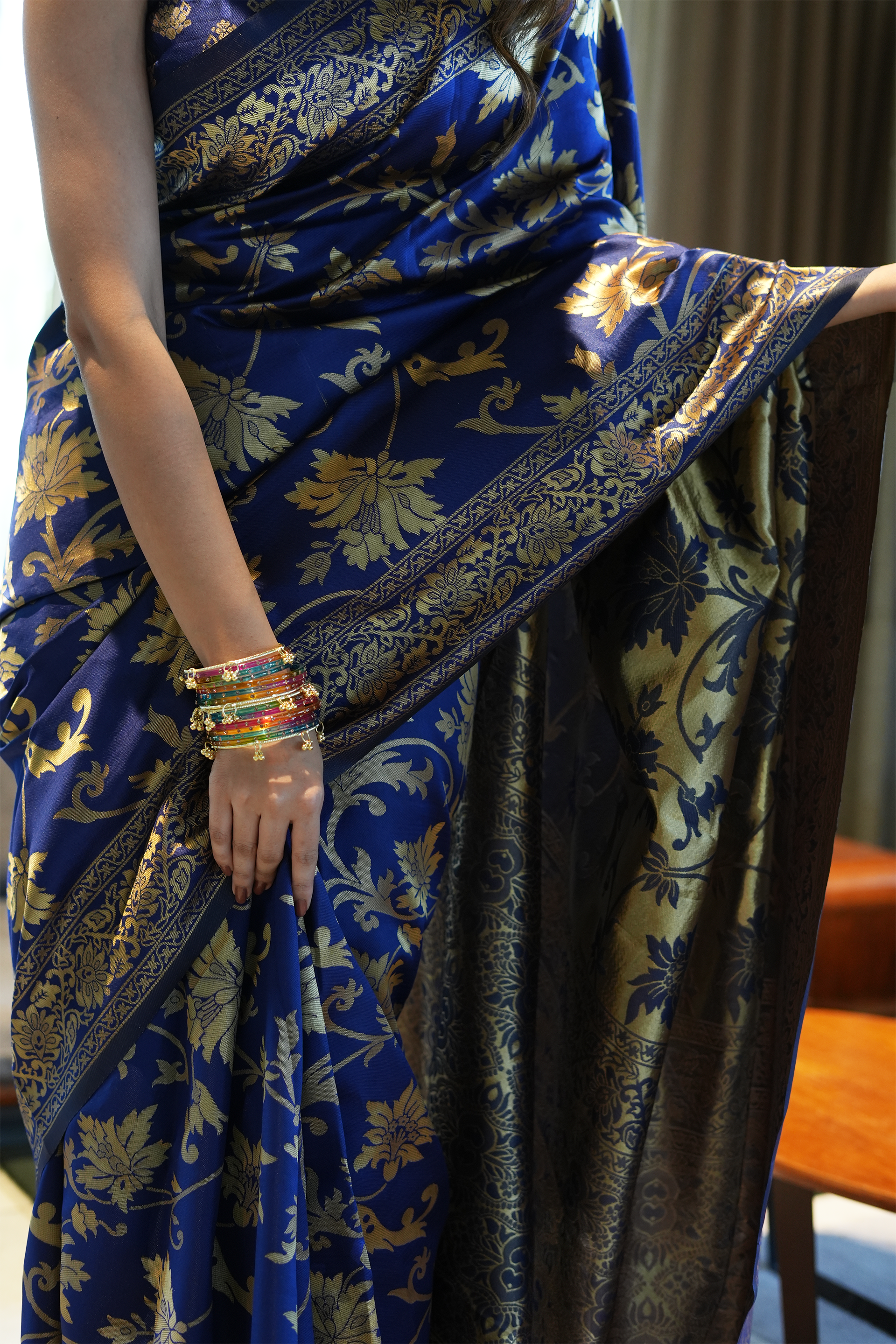 Navy Blue Banarasi Silk Saree