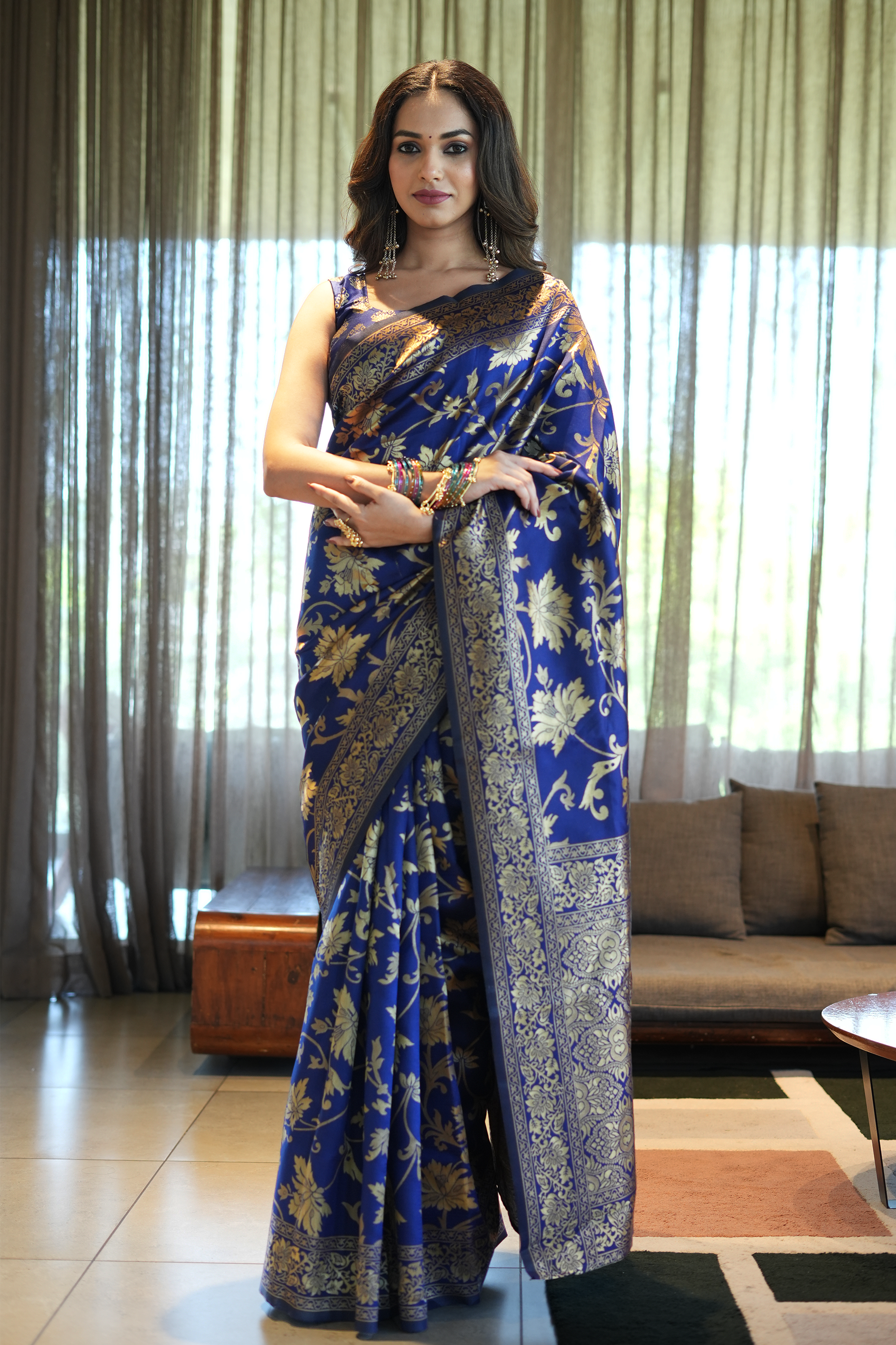Navy Blue Banarasi Silk Saree