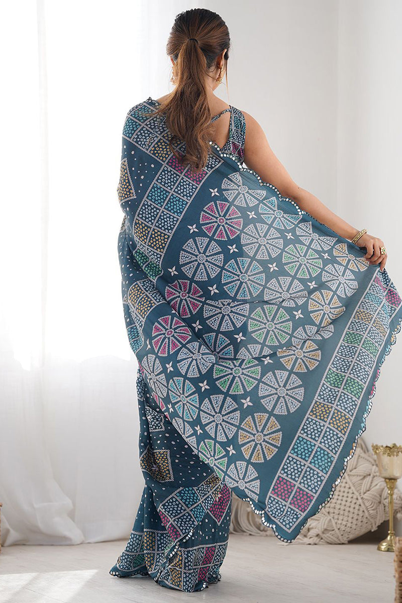 Navy Blue Printed Georgette Saree