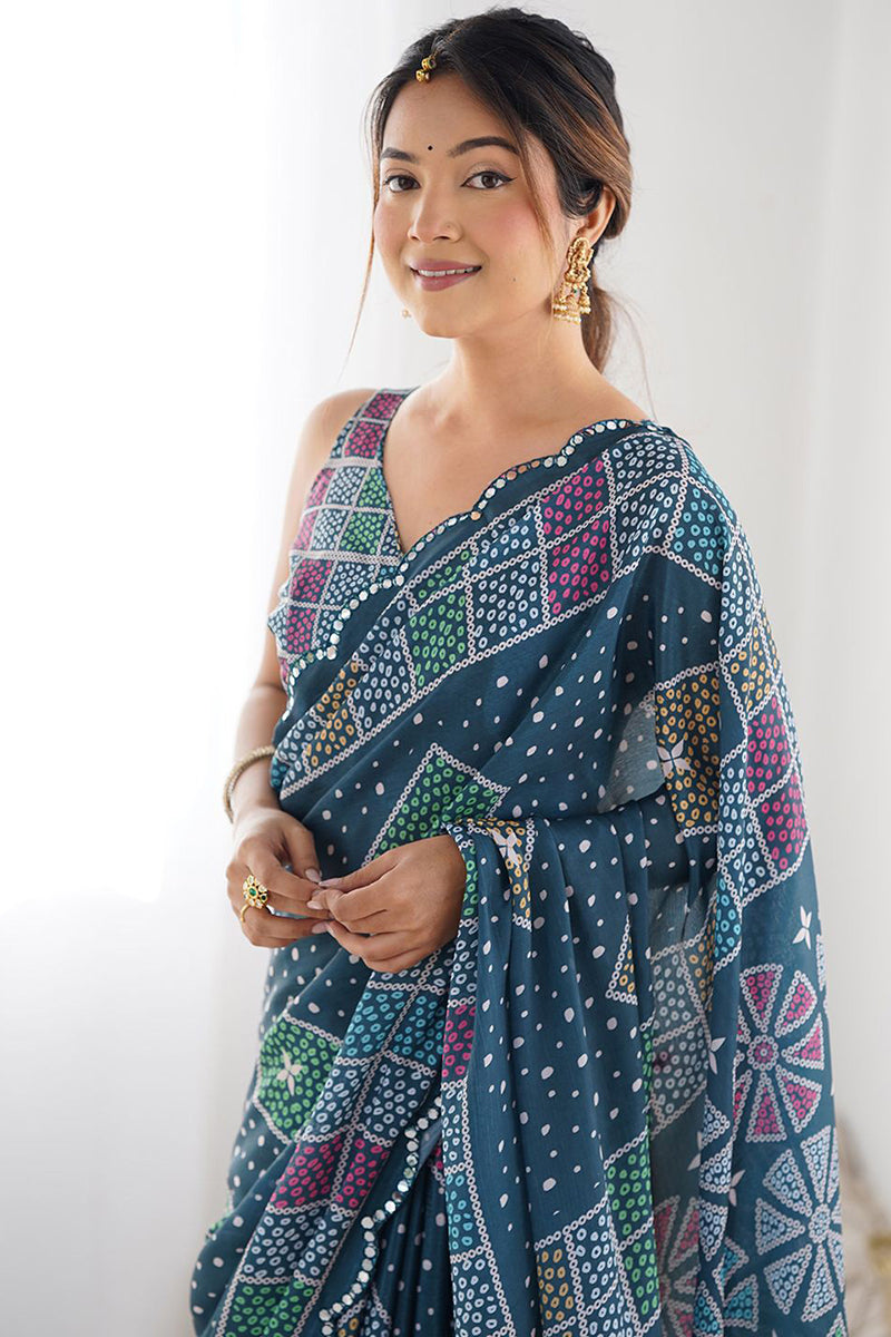 Navy Blue Printed Georgette Saree