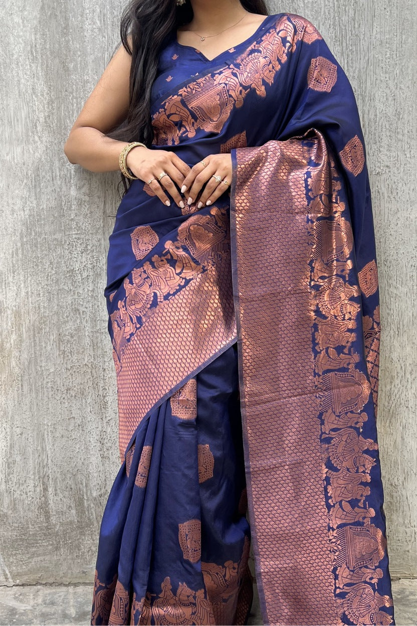 Navy Blue Raja Rani Silk Blend Saree
