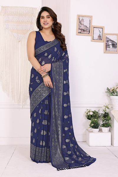 Navy Foil Printed Soft Georgette Saree
