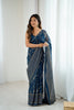 Navy Blue Foil Printed Gharchola Georgette Saree