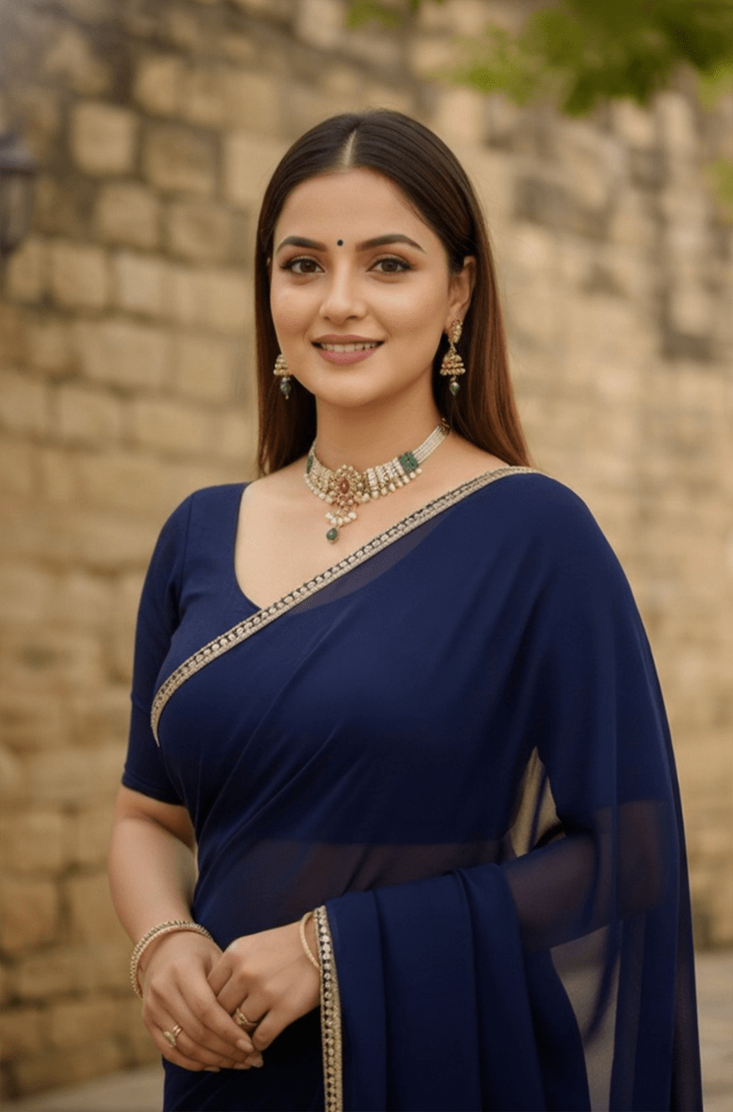 Navy Mirror Lace Georgette Saree