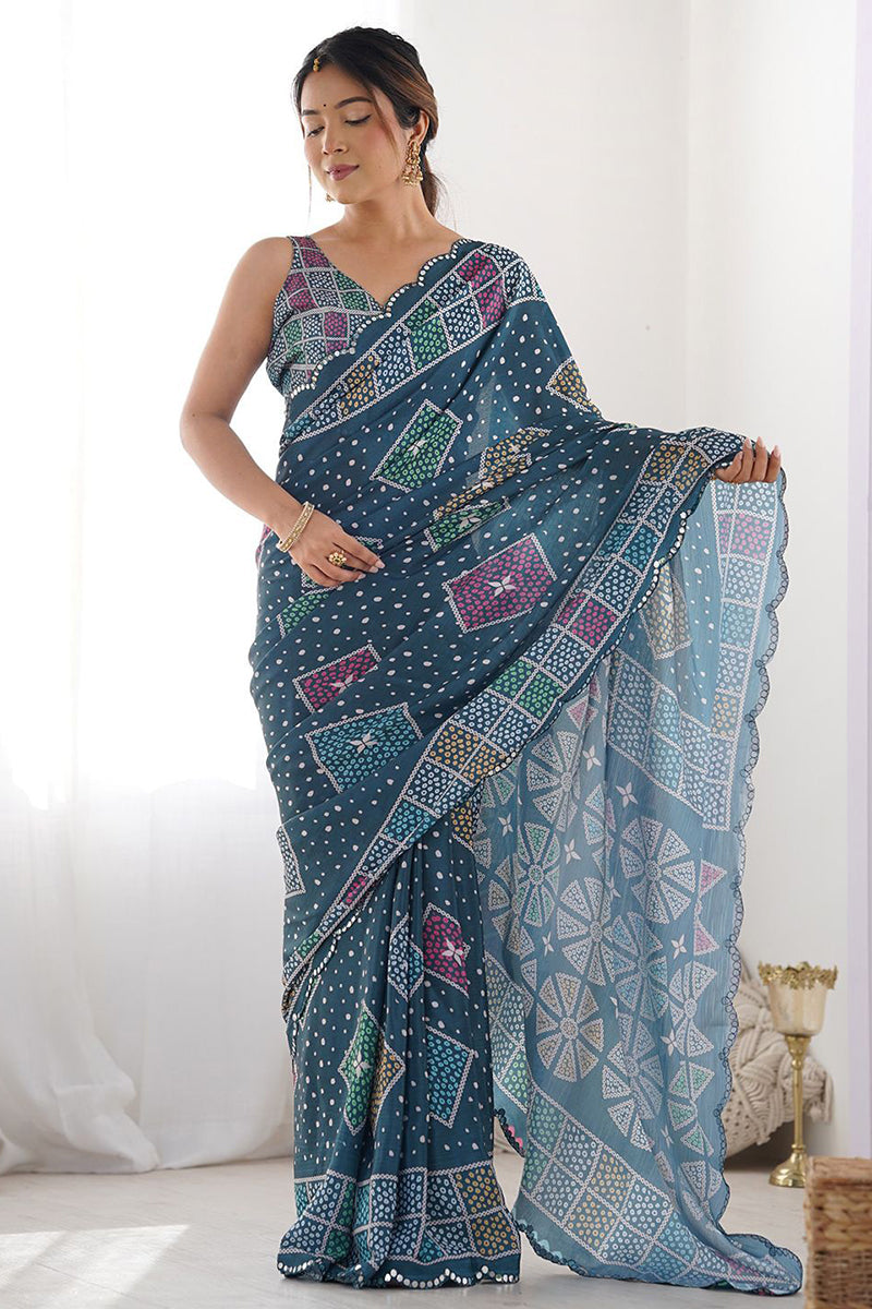 Navy Blue Printed Georgette Saree
