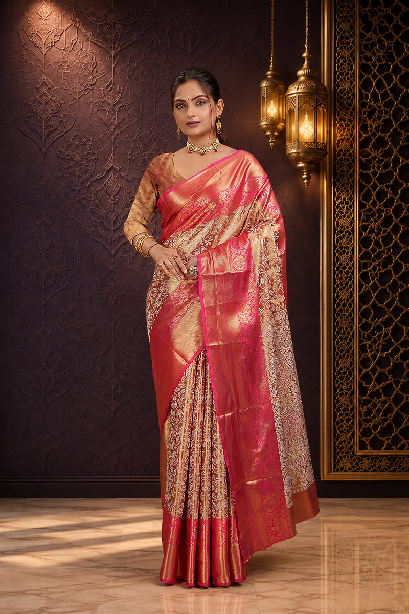 Pink Woven Kanjivaram Silk Saree