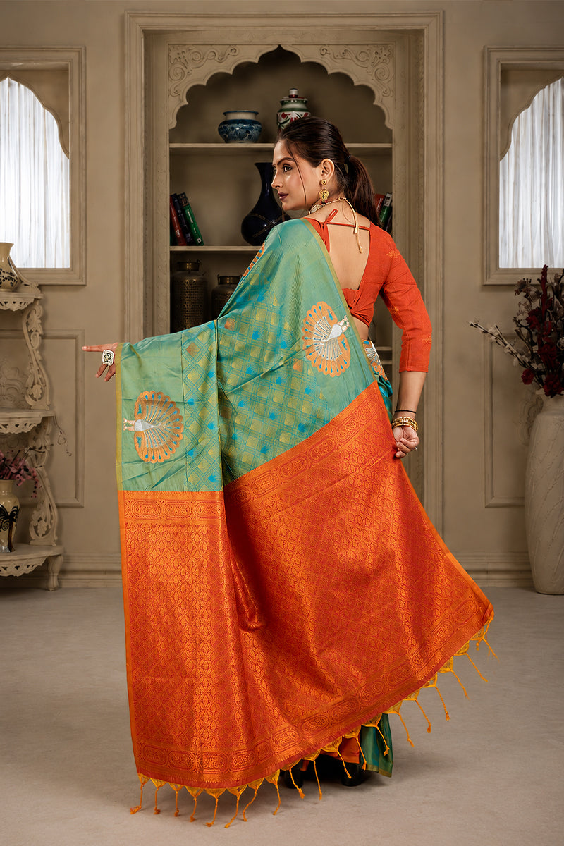 Green Handloom Woven Banarasi Silk Saree