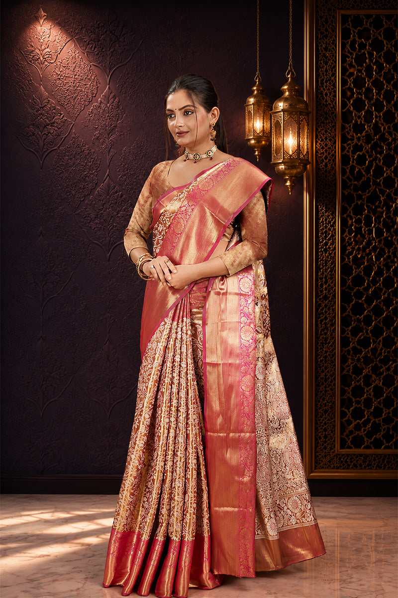 Pink Woven Kanjivaram Silk Saree