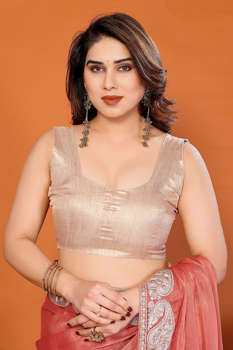 Orange Chiffon Embroidered Saree