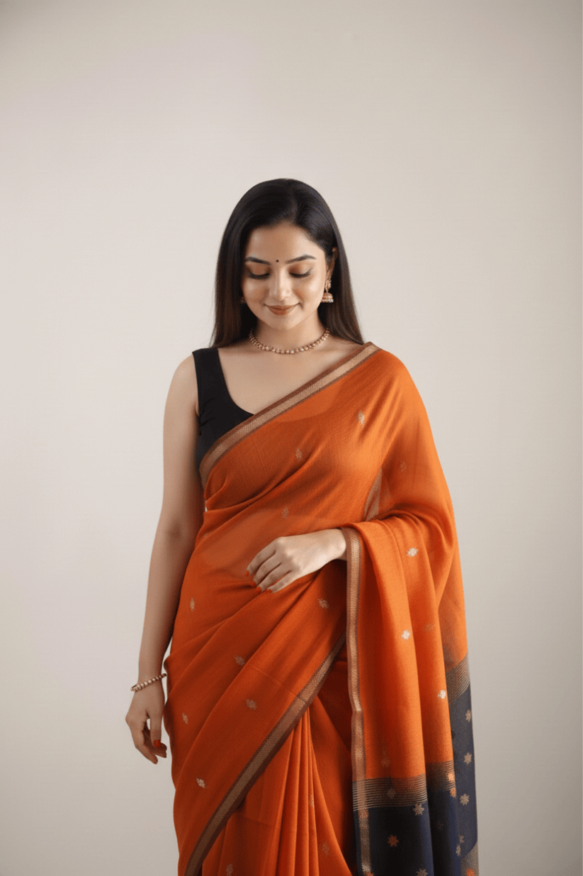 Orange Cotton Silk Saree