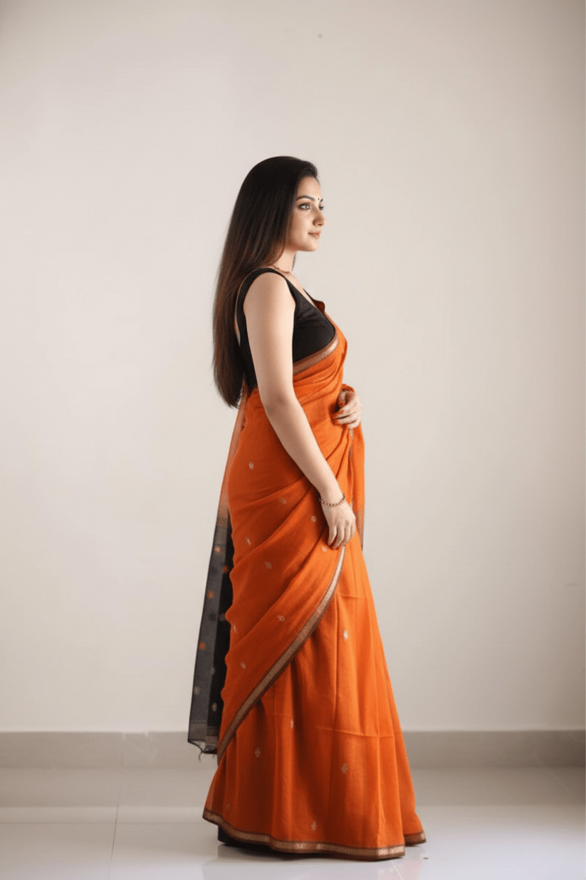 Orange Cotton Silk Saree