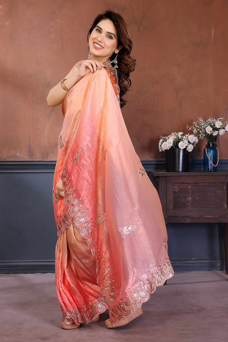 Orange Dual Sahde Embroidered Saree