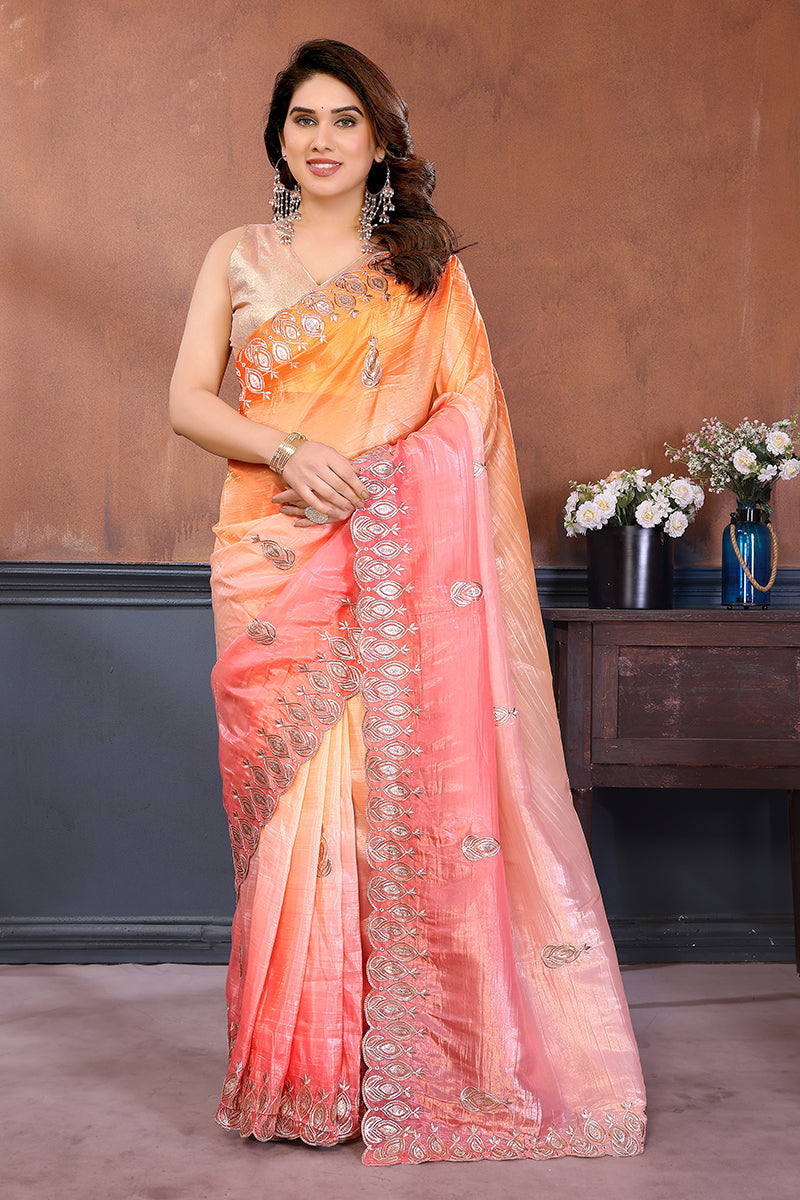 Orange Dual Sahde Embroidered Saree