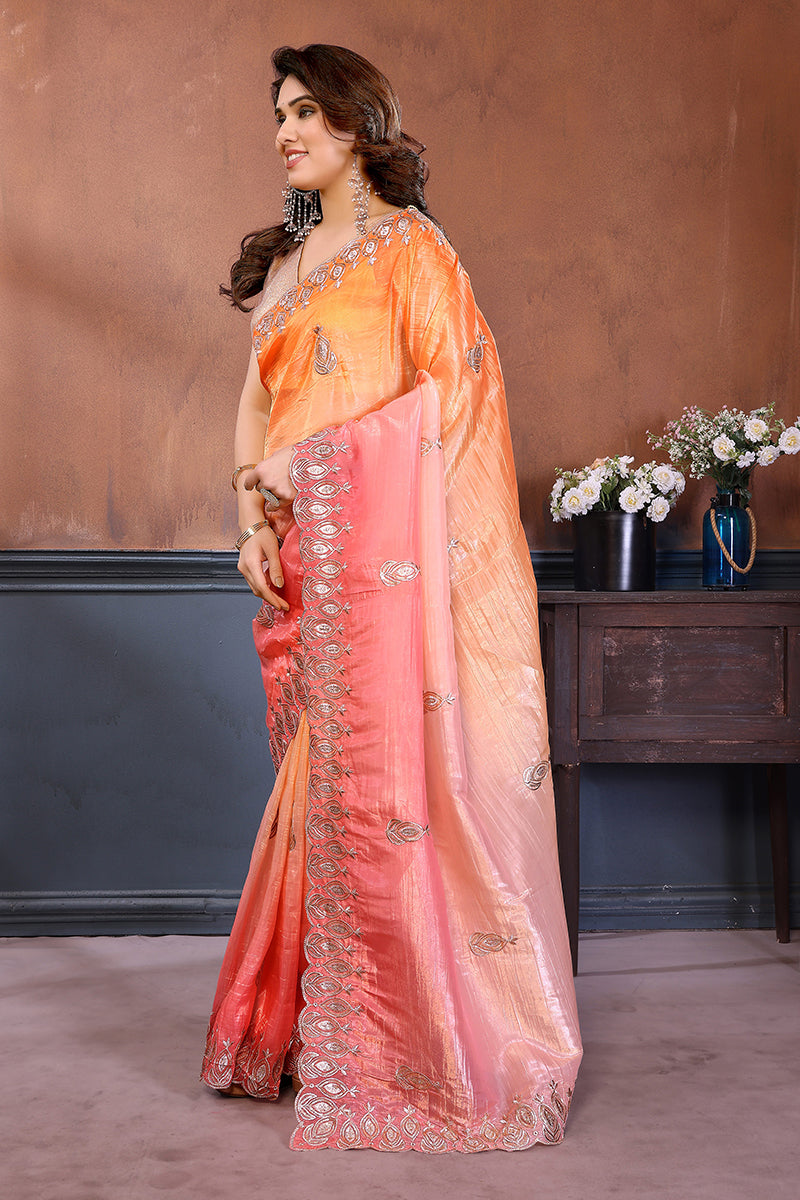 Orange Dual Sahde Embroidered Saree