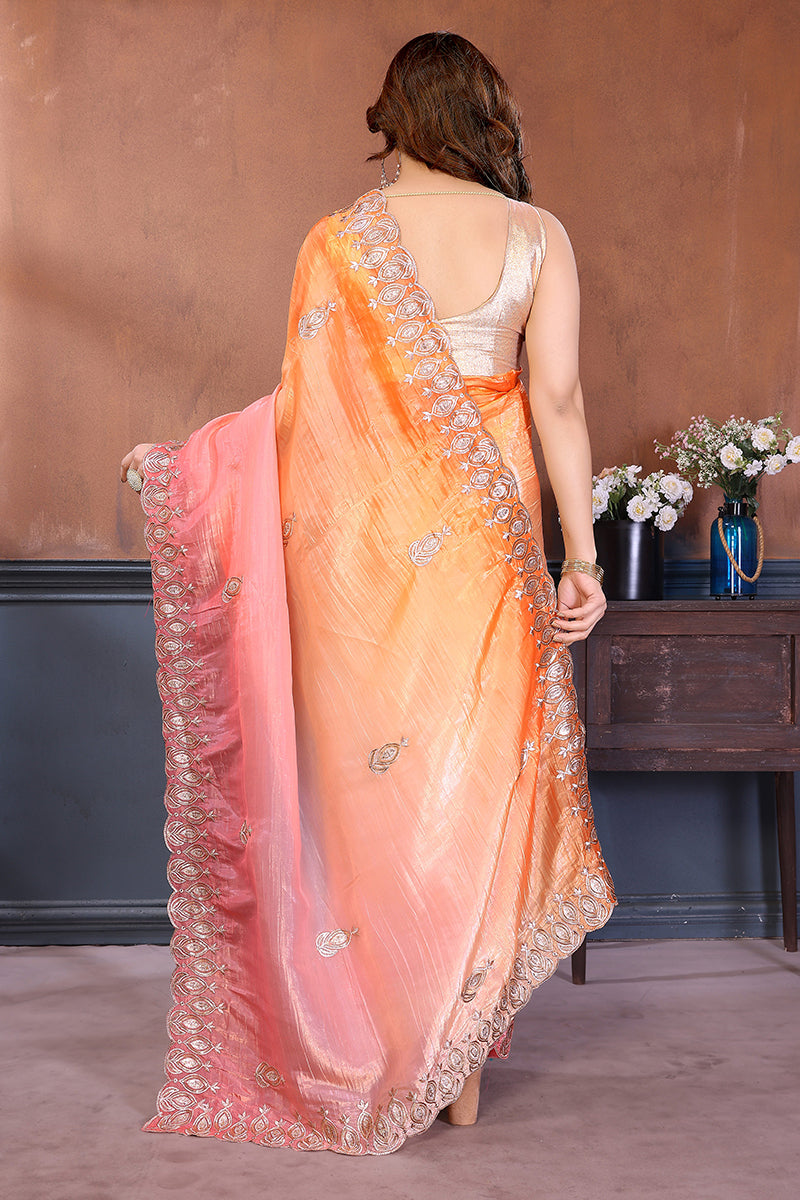 Orange Dual Sahde Embroidered Saree