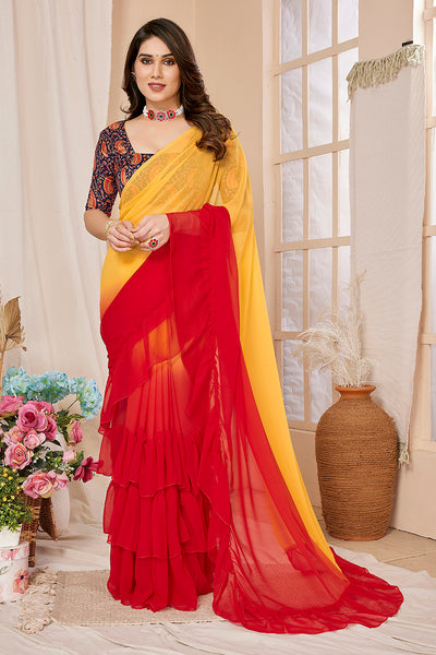 Orange Georgette Ruffled Saree