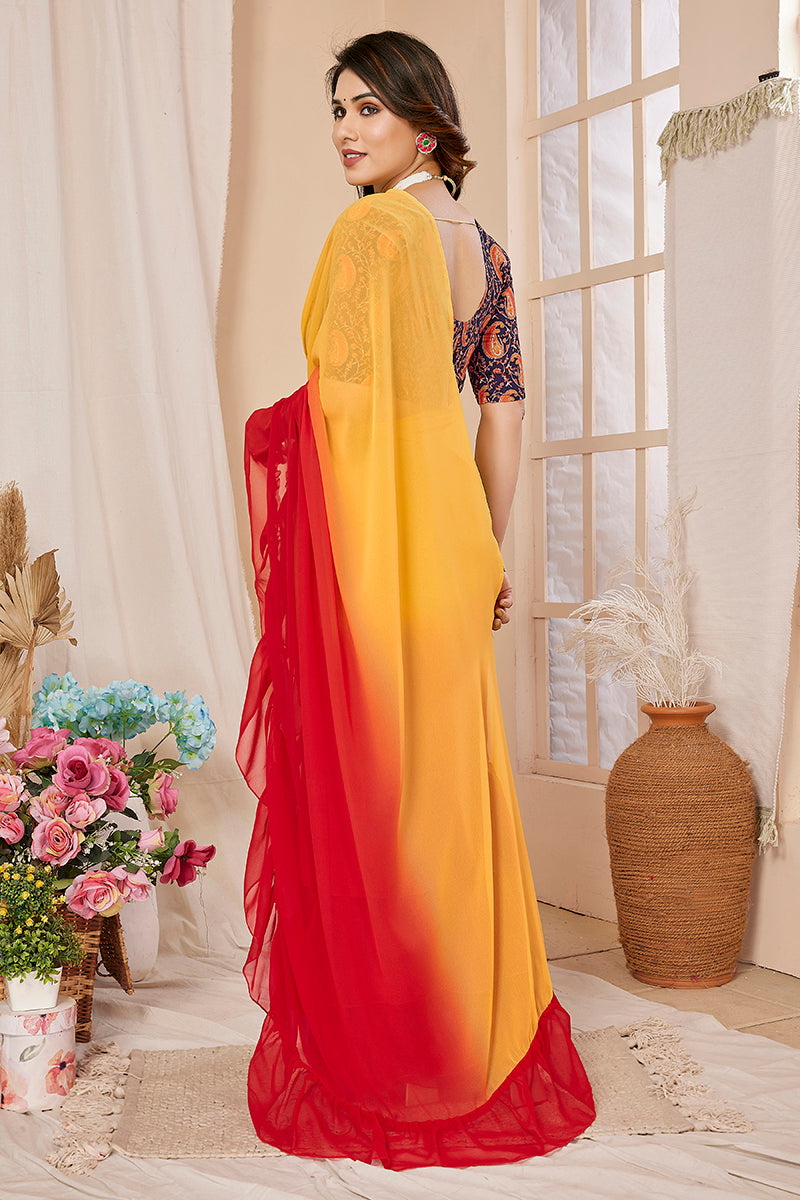 Orange Georgette Ruffled Saree