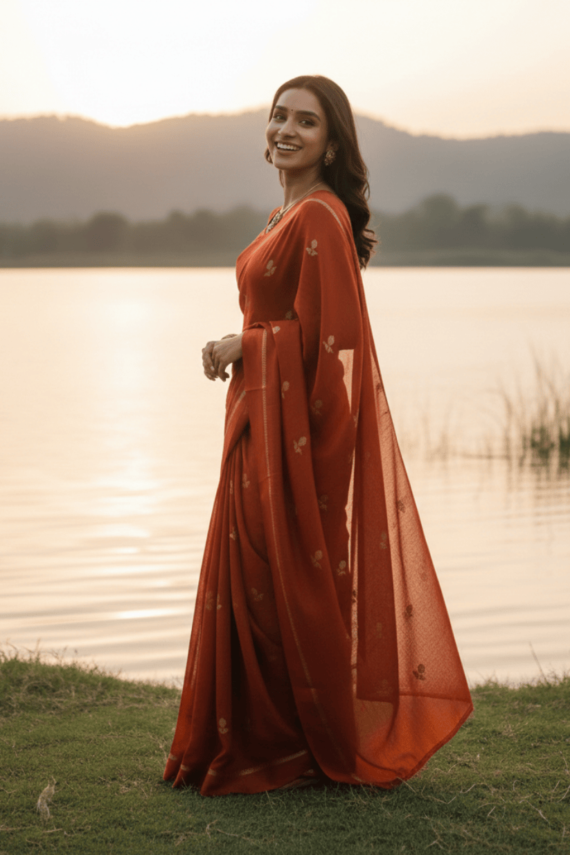 Orange Khadi Silk Saree