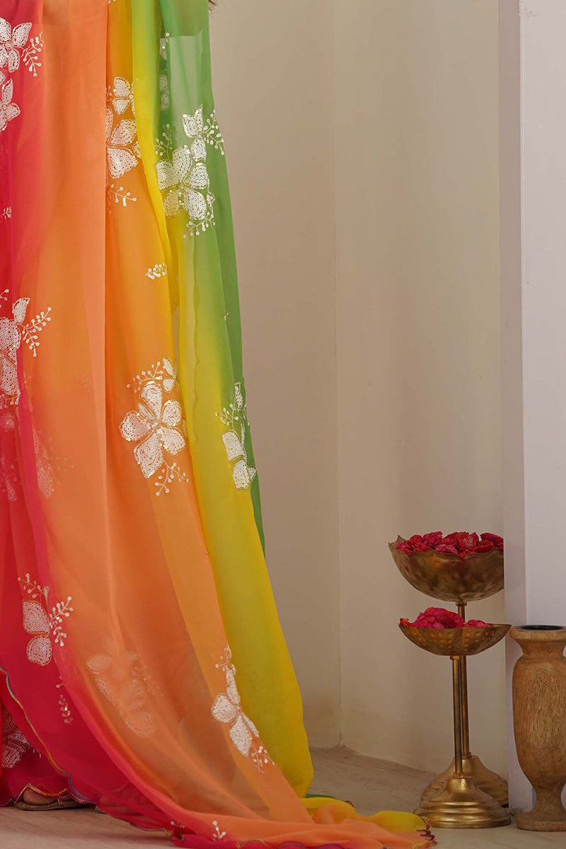 Orange Embroidery Work Georgette Saree