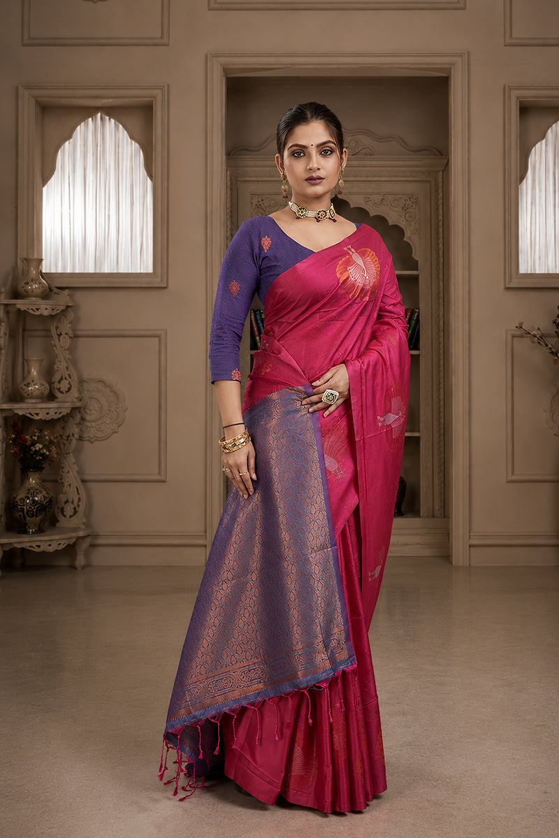 Pink Handloom Woven Banarasi Silk Saree