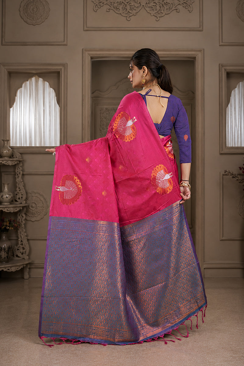 Pink Handloom Woven Banarasi Silk Saree